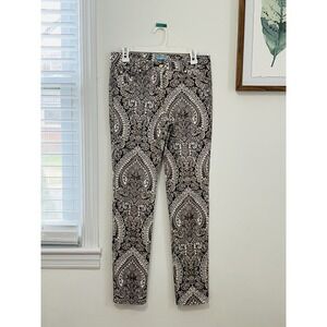 J McLaughlin Womens Lexi Jeans Pants Brown Paisley Pattern Skinny Sz 6 95%cotton